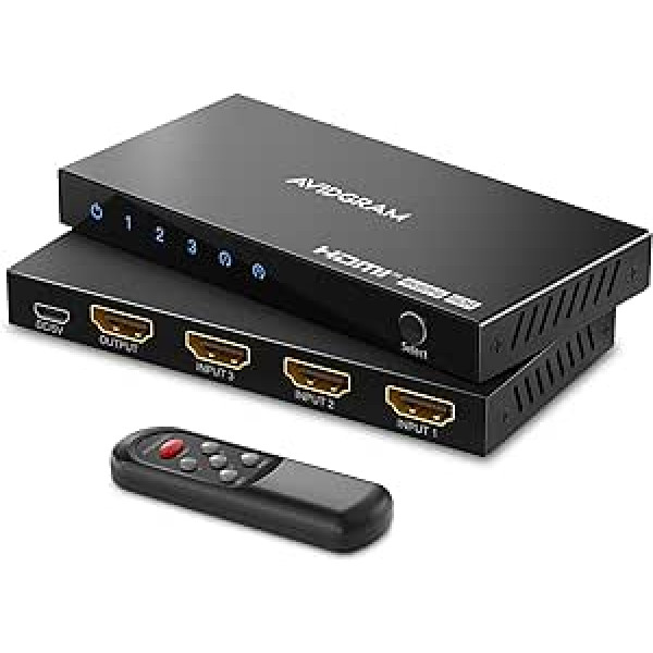 HDMI Switch 4K 60Hz, AVIDGRAM HDMI 2.0 Switch 3 in 1 Out, 3 Port HDMI Selector Box with IR Remote Control Support HDCP 2.2 HDR10 3D 18Gbps