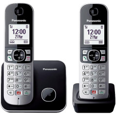 Panasonic KX-TG6852GB Cordless Phone with 2 Handsets (Up to 1,000 Phone Numbers, Clear Font Size, Loud Handsetup, Full Duplex Hands-Free Calling) Black/Silver
