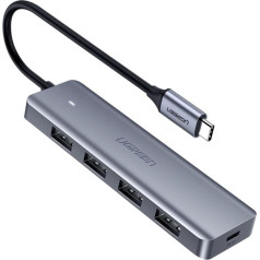 Разветвитель HUB USB-C — 4x USB 3.2 с портом питания USB-C, серый