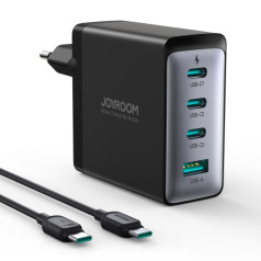 Настенное зарядное устройство GaN с кабелем USB-C 3x USB-C USB-A 100 Вт, черный