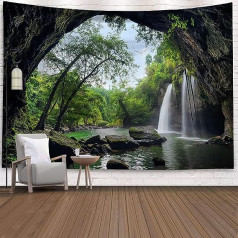 Wycian Cave Tapestry, Wall Hanging, Jungle Wall Cloth, Zen Tapestry, Jungle Tapestry, Nature Landscape Wall Cloth, Tree Tapestry, Green Tapestry, 200 x 200 cm