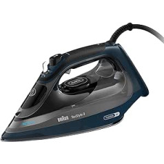 Braun TexStyle 9 SI9682 DB Steam Iron with FreeGlide 3D Technology, Vertical Steam, Anti-Drip Function, Self-Cleaning Function, 330 ml Filling Opening, 260 g/min, 3200 W, Dark Blue