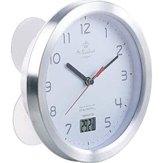 St Leonhard Bathroom Clock, Bathroom Wall Clock with LCD Thermometer and Aluminium Frame, IPX4 Bathroom Wall Clock