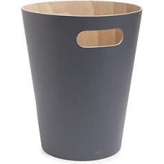 Umbra Woodrow Wastepaper Bin for the Office, Bathroom, Living Room and More, 7.5 Litre Capacity Wood, Natural, Gra, medium