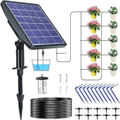 Biling Solar Watering System, Automatic Droplet Watering Serong, with Anti-Siphon, Solar Gardena Irrigation System for 10-15 Pots, Tomato House, Balcony, Greenhouse, Raised Bed Irrigation