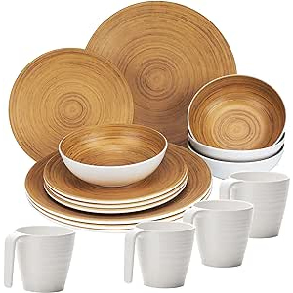 Melamine Camping Crockery Set for 4 People Camping Tableware Dinner Service 16 Pieces Brown Tableware Outdoor