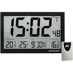 TFA Dostmann Digital XL radio clock, with outside and inside temperature, wall clock, easy to read, black, 60.4510