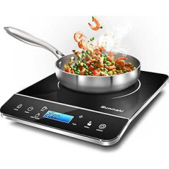 Sunmaki Induction Hob Single with Touch Control, Child Lock and 4 Timer Function, Induction Hob 2000 W with 10 Power Levels and 10 Temperature Settings