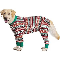Dog Clothes Cartoon Print Four Legged Full Coverage Sweater Dog Pajamas Jumpsuit Costumes Pet Pjs for Medium Dogs and Large Dogs (34, Red Christmas)