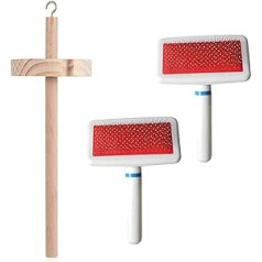 Pack of 2 Wool Hand Carders with Drip Spindle Drop Spindle Top Whisk Yarn Spin Hand Carved Wooden Tool Needle Felting Tools for Yarn Weaving Mixing Roving Craft Project Kit Supplies