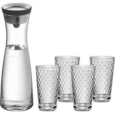 WMF Basic Wasserkaraffe-Set 5-teilig, Караффе 1л с 4 стаканами 275мл, Glaskaraffe mit Deckel, Silikondeckel, CloseUp-Verschluss
