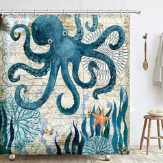 Hykiee Shower Curtain 180 x 180 cm, Anti-Mould Shower Curtains with 12 Shower Curtain Rings Shower Curtain Opaque Washable Waterproof for Bath and Shower (Octopus)