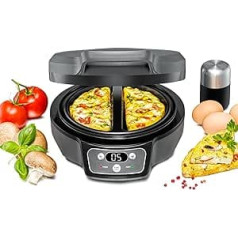 ROMMELSBACHER Omelett Chef OM 950 Cool Touch Casing, Extra Deep Baking Tray for 2 Omelettes, Non-Stick Coating, 20 Min. Timer, LED Display, Indicator Lights, Overflow Channel, 950 Watt