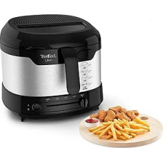 Tefal FF215D Uno M Fryer (1600 Watts, Capacity: 1 kg, adjustable thermostat, viewing window, draining position), stainless steel/black.