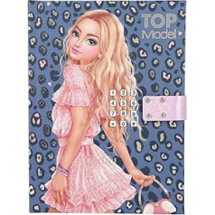 Depesche 11897 TOPModel Secret Code Diary in Blue with Model Print, Leopard Print and Gold Accents in the Background, Sound and Number Code for Safe Thoughts, Multicoloured