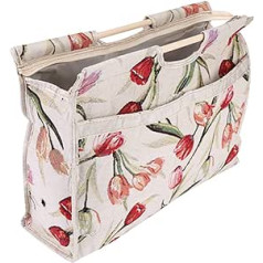 Knitting Bag, Exquisite Wooden Handle Fabric Storage Bag, Handmade Bag, Crochet, for Knitting Needles Sewing Tools (Red Flower)