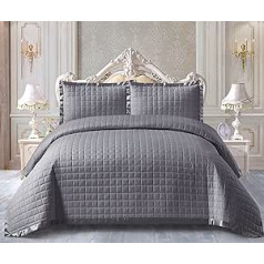 Prime Linens Quilted Bedspread Bed Throw 2 Piece Bedding Set Includes Comforter and 2 Pillow Shams Bedroom Decor Embossed Quilt Bedding Set Osca (Grey, Single)