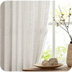 FMFUNCTEX Linen Look Curtains with Eyelets, Semi-Transparent Curtain, Beige, Country House Style, Linen Curtains, Living Room, Modern for Bedroom, Children's Room, Balcony Door, Set of 2