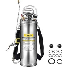 VEVOR Pressure Sprayer 6L Stainless Steel Garden Sprayer with Valve and Pressure Gauge Suitable for Home, Garden, Tourist Vehicles, Special Vehicles, Ships, Vehicle Cleaning, Carpet Cleaning