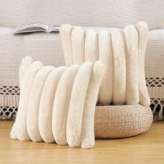 Madizz Set of 2 Plush Velvet Decorative Cushion Covers Fluffy Striped Soft Cushion Cover for Sofa Bedroom Cushion Shell Beige 50 x 50 cm Square