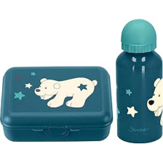 Sterntaler Lunch Set Polar Bear Elia, Lunch Box 19 x 14 cm and Aluminium Drinking Bottle 400 ml with Animal Motifs, Lunch Set for Nursery and School