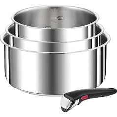 Tefal Ingenio Preference L898S4 4-Piece Casserole Set, Stackable, Space-Saving, High-Quality Stainless Steel, Suitable for Induction Cookers, Stainless Steel, Large