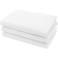 ZOLLNER Set of 3 Bath Towels Waffle Pique, 100% Cotton, 70 x 140 cm, White