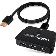 HDMI Switch, 4K @ 60HZ HDMI Switch 3 in 1 Out with 1.2 m HDMI Cable, HDMI Switch 4K Supports 4K @ 60HZ, 3D, HDCP2.2, HDR10, HDMI Switch for HDTV, Laptop, PC, Game Console, PS4/5, Blu Ray Player