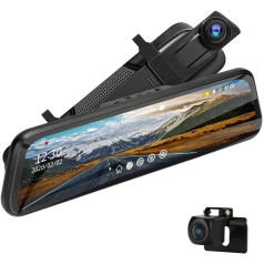 Jansite 10 Inch Mirror Dash Cam with Hardwire Kit, 24H Parking Surveillance Car Camera Video Recorder 1080P Dual Dash Cam with 170° Wide Angle Lens, Time Lapse Video, Loop Recording and G-Sensor