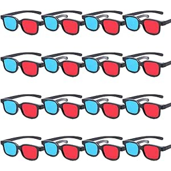 Red-Blue 3D Glasses, 3D Viewing Glasses for Viewing 3D Movies/Games and Pictures in Red/Blue Formats, Compatible with TVs/Projectors Etc. Home Cinema Glasses, 16 Pieces