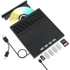 Yaeonku External Blu Ray CD DVD Drive USB 3.0 Type-C 3D BD External CD/DVD Blu-ray Burner with 4 USB Ports and 2 SD Card Portable Bluray Drive for Laptop PC Linux Windows Mac OS