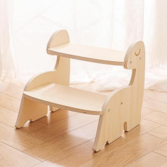 ibwaae Dinosaur Wooden Toddler Step Stool for Kids, Two Step Stool for Bathroom, Kitchen and Toilet, Potty Training, Bathroom, Kids Stool with Handles and Non-Slip Safety Pads