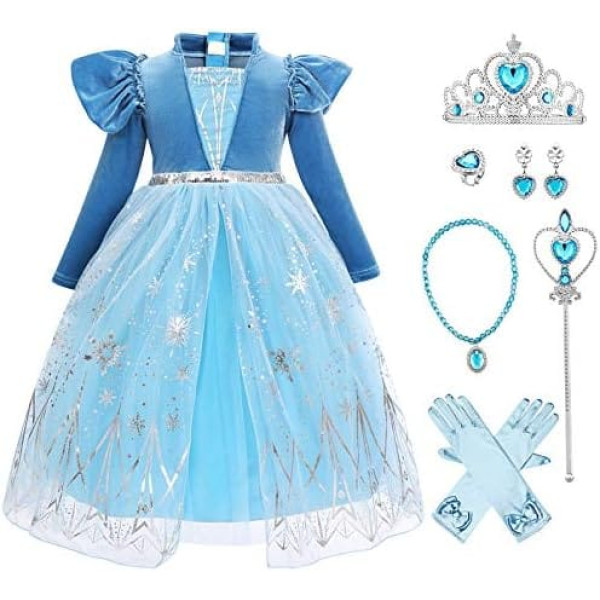 FYMNSI Girls Elsa Anna Costume Dress Party Outfit Fancy Dress Snow Queen Princess Halloween Carnival Cosplay Dress for 2-8 Years