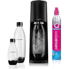 SodaStream Water Carbonator Black Value Pack x3 with 2 x 1 Litre 2 Litre Bottle Dishwasher Safe and 1 Quick Connect Cylinder, Terra Black