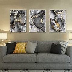 ERTLKP 3 Pieces Islamic Wall Picture Decoration Set Golden Abstract Marble Oil Painting Poster Allah Islamic Quotes Canvas Painting Living Room Pictures Decor Without Frame 20x30cm