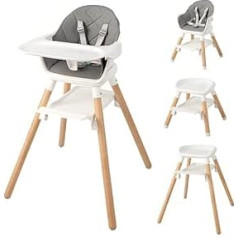 LIFEZEAL 3-in-1 Baby High Chair Height Adjustable Children's High Chair with Removable Trays, Grows with Baby Chair from 6 Months, Combination High Chair with Safety Belt, Baby Highchair Made of Solid Wood