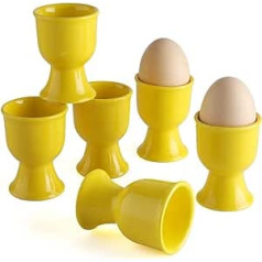 Ceramic Egg Cups, Set of 6, Porcelain Egg Stand for Soft Hard Boiled Eggs for Breakfast (Yellow)