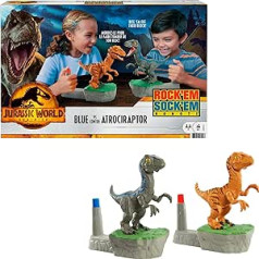 Mattel Games Rock 'Em Sock 'Em Raptors Jurassic World Domination Children's Game Fighting Raptors with Blue vs Atrociraptor