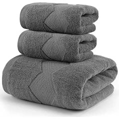 KAVAWADA Bath Towel, Hand Towels, Cotton Bath Towel, Sauna Towel, Shower Towel, Microfibre Towels, Large, Soft & Absorbent Shower Towels, 70 x 140 cm (Grey, 1 Bath Towels and 2 Hand Towels)