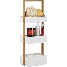 Relaxdays Bamboo Bathroom Shelf with 3 Baskets, Medium-Density Fibreboard (MDF), H x W x D: 76 x 30 x 18.5 cm, White / Natural