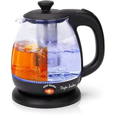 Taylor Swoden Small Kettle, 1 Litre Glass LED, 2200 W Electric Kettle, Warming Function, Removable Filter, BPA-Free, for Travel, Kitchen or Office, Abel