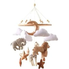 Forest Animals Mobile Baby Wind Chimes, Baby Bed Mobile Baby Wood with Felt Balls, Elephant Giraffe Lion Cloud Mobile Baby Pendant Newborn Gift for Baby