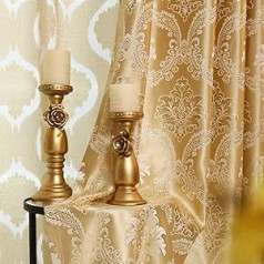 Set of 2 European golden luxury jacquard curtains, for bedroom or living room (175 x 140 cm)