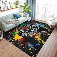 Capslpad Gamepad Area Rug 150 x 200 cm Non-Slip Gamer Controller Children's Play Mat Low Pile Washable Gamepad Pattern Floor Rug for Playroom Children's Room Playroom Decor