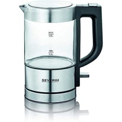 SEVERIN Mini Glass Kettle, Powerful and Compact Kettle in High-Quality Design, Electric Kettle with Limescale Filter, Stainless Steel/Black, WK 3472, 0.5 L