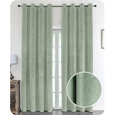 BEAUTEX Velvet Blackout Curtain with Eyelets Opaque 300 x 245 cm (Width 300 cm, Height 245 cm, Light Green)