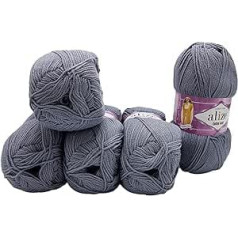 Alize Cotton Gold 5 x 100 g Knitting Wool 55% Cotton, 500 g Wool Plain (Grey 87)