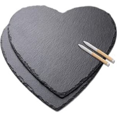WLWNWFT Slate Heart Slate Plates, 25 cm, Set of 2, Slate Serving Platter with Chalk Pen, Ideal for Serving and Decoration