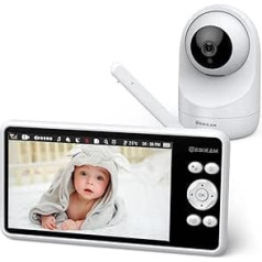 Sebikam Baby Monitor with Camera, 5 Inch 720P HD IPS LCD Screen Video Baby Monitor - PTZ, VOX Mode, Night Vision, Two-Way Audio, Intercom Function, Temperature Display, Lullabies, 4000 mAh Battery