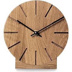 Natuhr Boom Wall Clock Table Clock Oak Wood Quiet Solid Wood Design Diameter 17 cm (Dark Oiled Oak Black Hands, Radio-Controlled Movement)